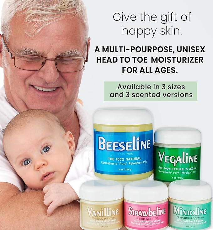 Beeseline Original - 100% Natural & Hypoallergenic Alternative to Petroleum Jelly - Lips, Hands, Baby, Makeup Remover and More (Glass Jar) (2 oz)