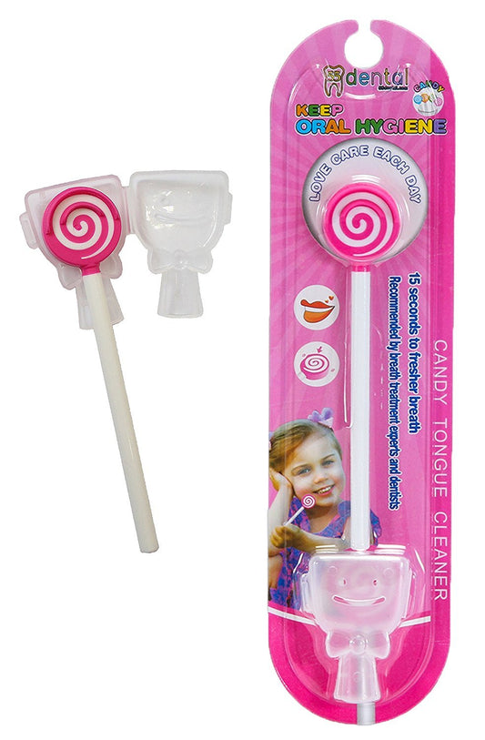 Kids Tongue Scraper or Cleaner Set – BPA-Free Plastic Dental Scrapers Helps Freshen Bad Breath, Remove Gunk – Multicolored with Easy-to-Grasp Handles and Brush Covers by 55Dental, Ages 2+ (Pink)