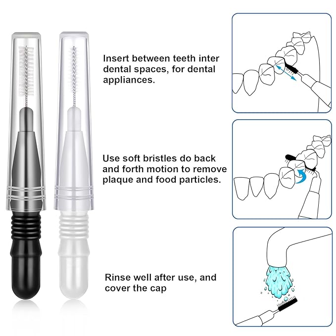 BBTO 100 Pcs Braces Dental Brush Flosser for Cleaner Interdental Brush Toothpick Tooth Flossing Head Oral Dental Toothpick Cleaners Cleaning Tool(Black, White)