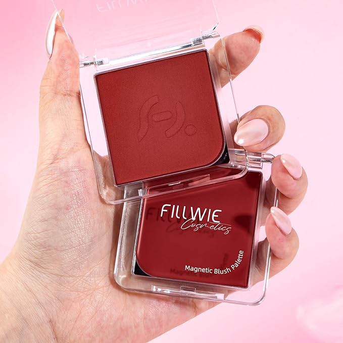 Blush Palette Duo – Cream & Powder Blush Set in Deep Red, Long-Wearing & Moisturizing, Easy to Blend, Radiant Coverage for Cheeks, Eyes & Lips, Magnetic Palette Compatible (2-Pack, Maple Crush)