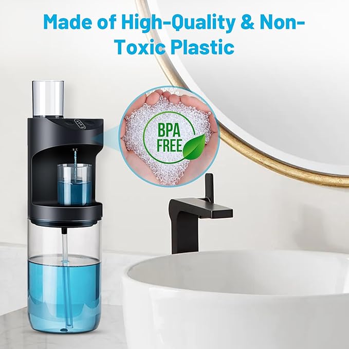 Automatic Mouthwash Dispenser, 19.35oz Touchless Electric Wall-Mounted & Countertop, Rechargeable Mouth Wash Dispensers for Bathroom with Magnetic Cups for Kids & Adults, Black