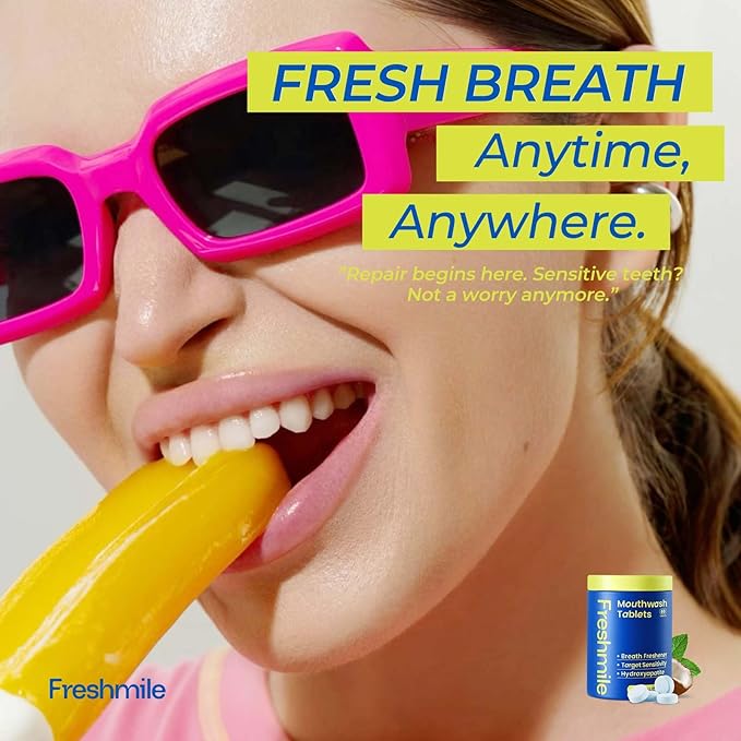 Travel Mouthwash Tablets for Sensitive Teeth & Gum Health – Fluoride & Alcohol-Free, Nano-Hydroxyapatite (NHA) & Xylitol for Bad Breath & Tooth Repair (60 Count)