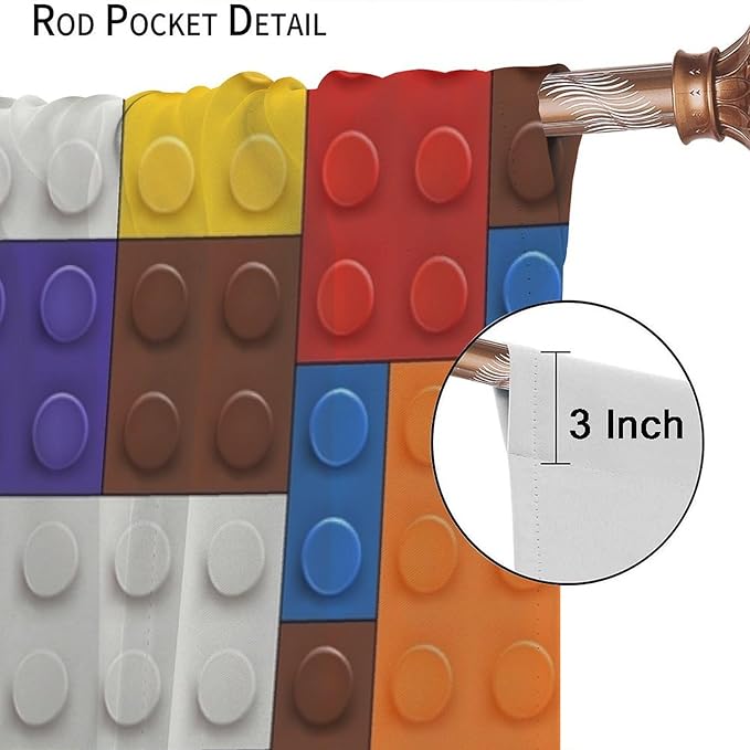 Kids Boy Curtain Blocks Toy Abstract Outline Colorful Geometric Brick Print Curtain for Boys Girls Nursery Room Curtains 42x45 Inch 2 Panels(Decor Curtains