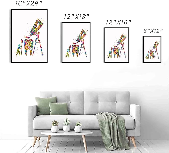 Medical Wall Art Print,Dental Hygienist Art Watercolor Print Dental Care Tools Tooth Medical Art Surgeon Dental Clinic Decor Gift Dentist Dentistry Office,8"x12"Framed Wall Art