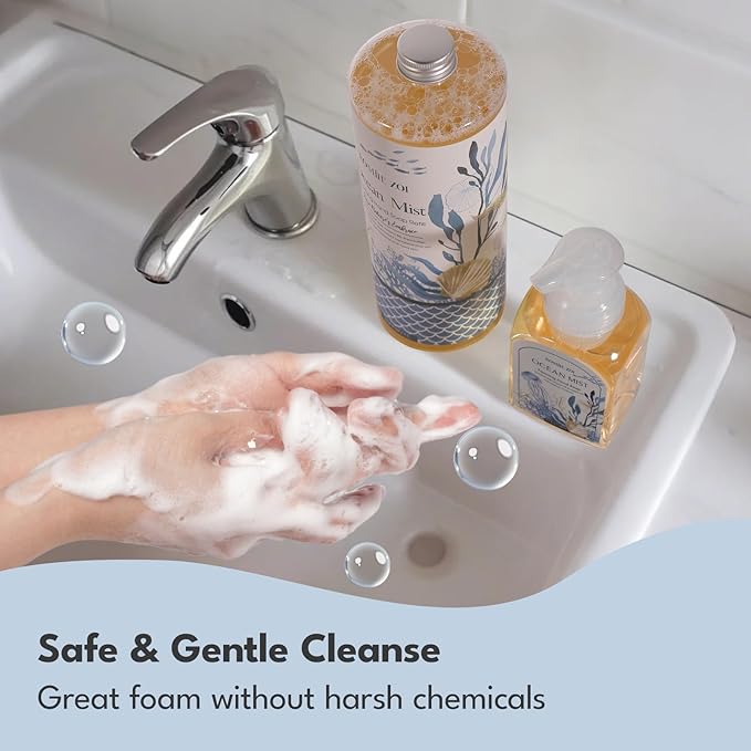 ROMIIE ZOI Hand Soap Refills, Foaming Hand Soap Natural Plant Moisturizing Handsoap Fragrance Ocean Mist - Soft Hand Wash for Kitchen & Bathroom - with Foam Soap Dispenser 1L/33.8oz Pack 0f 3