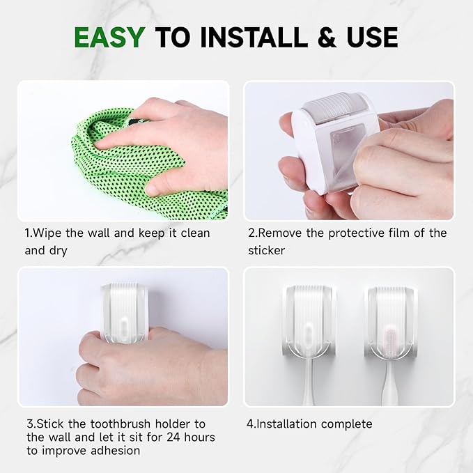 6 Pcs Toothbrush Holders Wall Mounted, Single Slot Design, Shower Self Adhesive Wall Mounted Toothbrush Holder with Cover, Waterproof and Dustproof, Suitable for Bathroom, Family, Travel (Transparent)