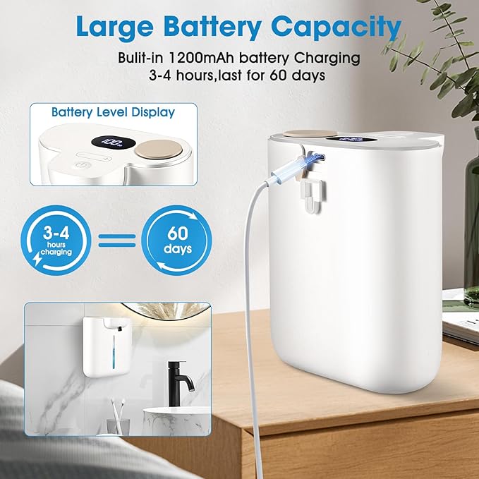 Automatic Soap Dispenser,Touchless Foaming Soap Dispenser,16.9oz/500ml Rechargeable Wall Mounted Smart Dispenser for Bathroom Kitchen,Easy for Toddlers(White)