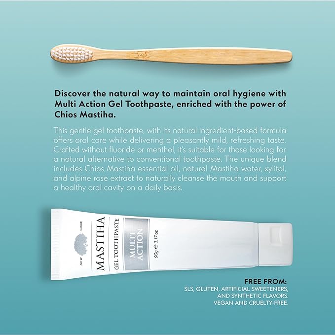 Mastihashop Multi Action Gel Toothpaste with Chios Mastiha - Fluoride-Free, Menthol-Free, Gluten-Free Greek Natural Toothpaste Gel - Gentle, Vegan-Gluten Free Oral Hygiene for The Whole Family