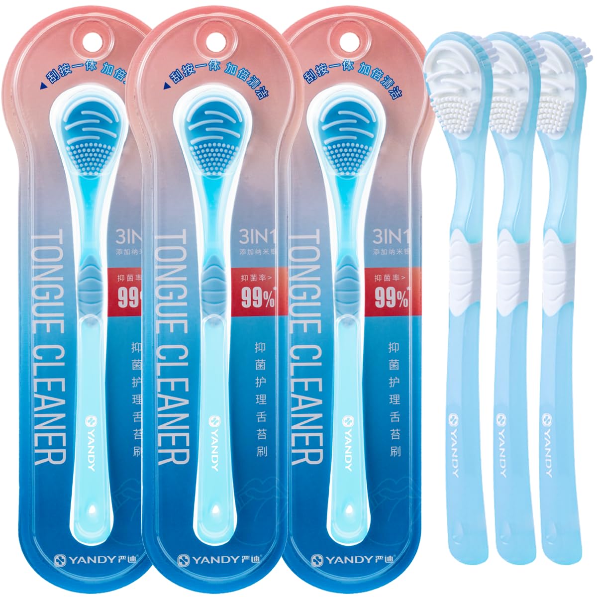 YANDY Double Sided Design Tongue Scraper, Ultra Soft Tongue Cleaner for Adults and Children, Freshens Breath and Helps Eliminate Bad Breath (3 Pack)