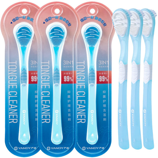 YANDY Double Sided Design Tongue Scraper, Ultra Soft Tongue Cleaner for Adults and Children, Freshens Breath and Helps Eliminate Bad Breath (3 Pack)