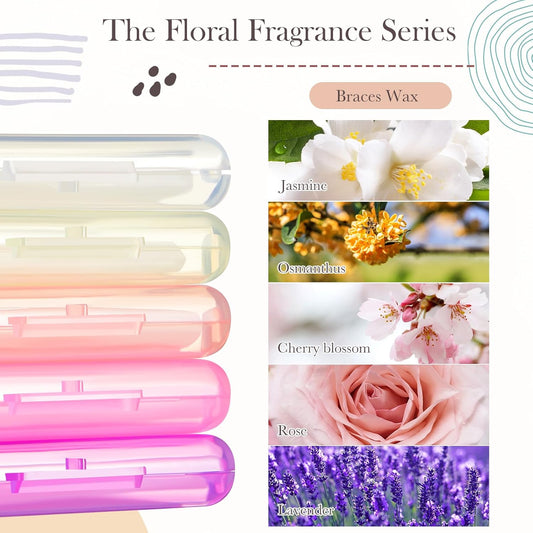 Tondiamo 40 Pack Clear Braces Wax for Teeth Dental Wearer Orthodontic Tooth Wax for Braces and Oral Appliances with Colorful Storage Case and Smell(Floral, Fruity)