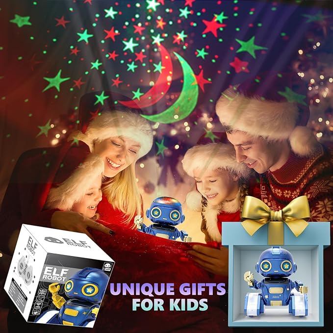 Aikmi Robot Toys for Kids 5-7, Rechargeable Remote Control Robot with Projector Night Light for Kids, Gesture Sensor, Music, Toys for 6 Year Old Boys Girls Birthday Present Boy Toy (Blue)