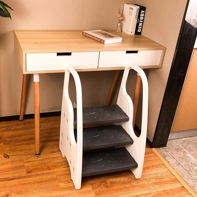 3 Step Stool for Toddler,Kids Three Step Stool for Bathroom Sink or Kitchen Counter Standing Tower, Children Step Up Learning Helper with Safety Handles and Non-Slip Pads,Pink