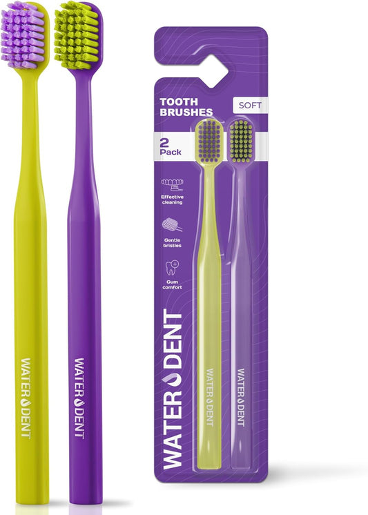 Medium Soft Toothbrush for Adults | Ultra-Dense Rounded Bristles | Gentle on Gums | Deep Plaque Removal | Whiter Smile | Suitable for Braces | 2 Pack Multicolor