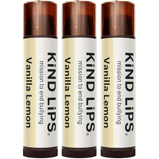 Kind Lips Vanilla Lemon Lip Balm 3-Pack - USDA Organic, Natural Chapstick Alternative for Dry Lips | Gluten-Free, Cruelty-Free