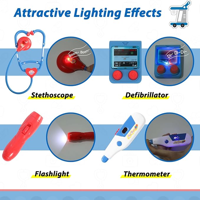 Liberry Doctor Kit for Kids Aged 3 4 5, Pretend Doctor Playset for Toddlers with Cart, Costume and Stethoscope, Role Play Medical Toy for Girls Boys