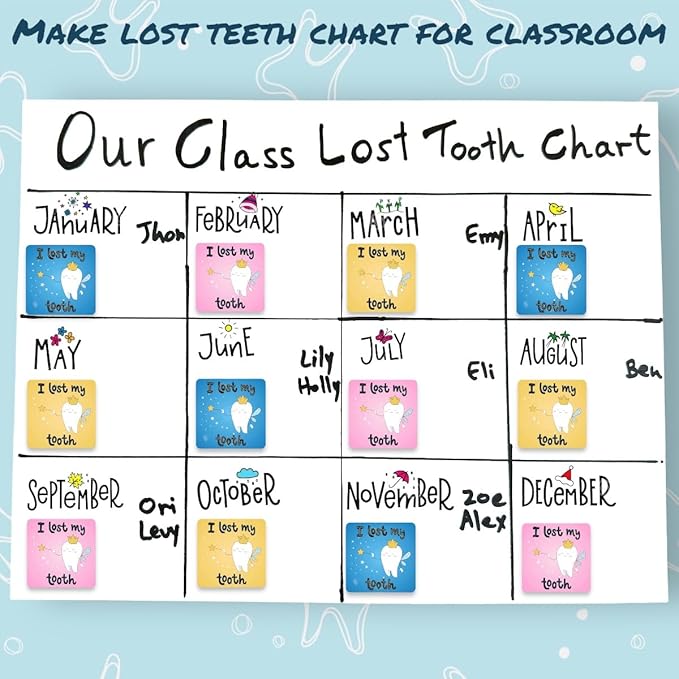 I Lost a Tooth Stickers for Kids School - 120 Tooth Fairy Stickers for Kids, Dental Stickers, Classroom Must Haves