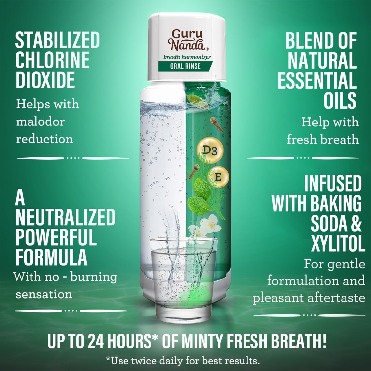 GuruNanda Shine Bright Stay Fresh – Dual Barrel Whitening & Breath Harmonizer Mouthwash & Neem Toothpaste for Long-Lasting Fresh Breath & Teeth Whitening