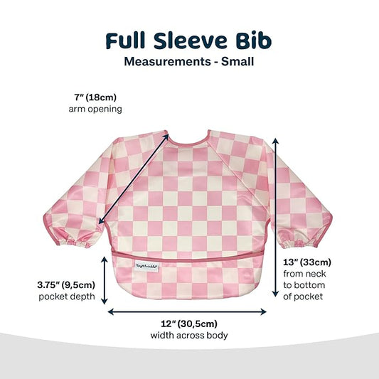 Tiny Twinkle Long Sleeve Bib for Babies & Toddlers – 2 Pack Waterproof Smock Bibs for Eating – Machine Washable & Mess-Proof, Baby Feeding Essential & Shower Must-Have (Pink,Beige Checkers, 6-24M)