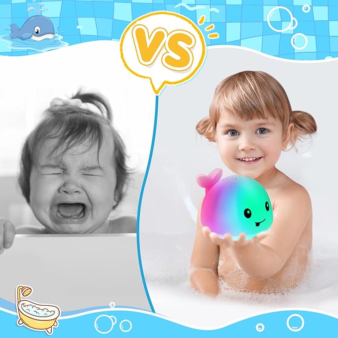 Baby Bath Toys for Kids Ages 1-3, Christmas Stocking Stuffers 1 2 3 Year Girl Gift, Whale Bath Toy Sprinkler Light up Bath Toys for Babies 6-12 Months, Toddler Bathtub Toys Newborn Baby Birthday Gifts