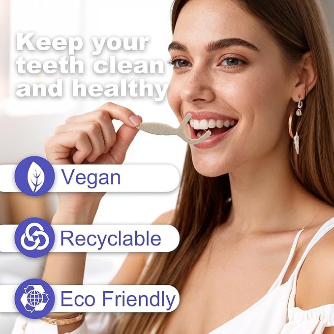 Straw Biodegradable Dental Floss Picks 200 Count,Zueloar Eco Friendly Natural Vegan Plant Based Floss Sticks,Tooth Flosser Clean for Adults Kids Oral Gum Care (200)