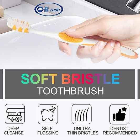 Extra Soft Toothbrushes for Adults -Tapered Bristles Flossing Toothbrush for Sensitive Teeth and Receding Gums, Individually Wrapped Plaque Remover Travel Toothbrush Variety Colors Pack of 4