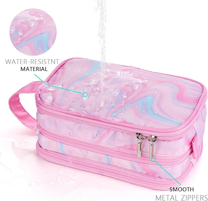 Pink Toiletry Bag for Girls, Travel Toiletry Bag for Teen Girls Cosmetic Bag Makeup Bag Waterproof Hanging Wash Bag Kids Toiletries