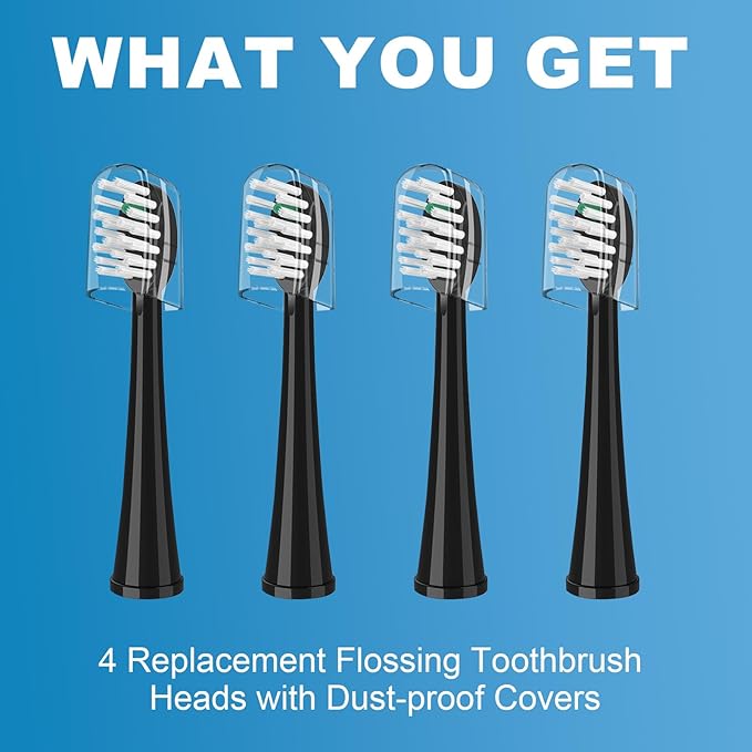 Replacement Brush Heads for WaterPik Sonic-Fusion 2.0 Flossing Toothbrush (SF-03/SF-04) and Sonic-Fusion Flossing Toothbrush (SF-01/SF-02),4 Count Black with Covers