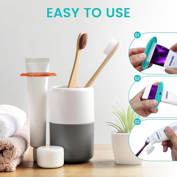 5Pcs Plastic Tooth Paste Tube Squeezer Dispenser, Hanging Roller Tube Squeezer Holder for Saving Toothpaste Creams, Facial Cleanser and Paint, Kid-Friendly Bathroom Accessory (Opaque)