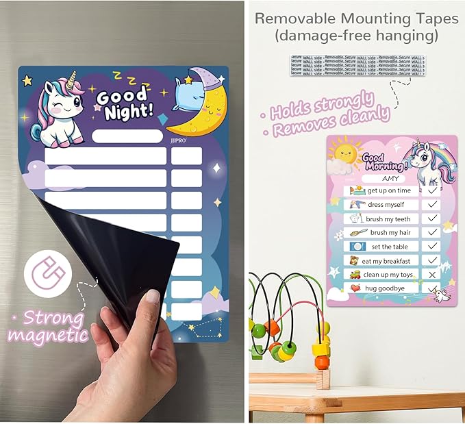 Magnetic Morning Bedtime Routine Chart for Kids,Toddler Daily Schedule Board, Unicorn Behavior Chart for Kids at Home,Toddlers Schedule Board