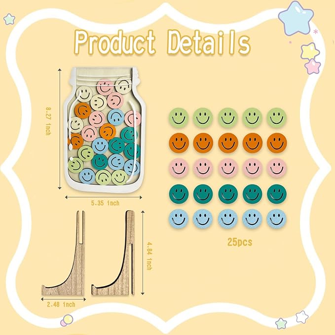 Magnetic Reward Jar, Classroom Reward Jar for Kids, Personalized Stars Reward Jar for Students Kids Behavior, Smiley Reward Jar