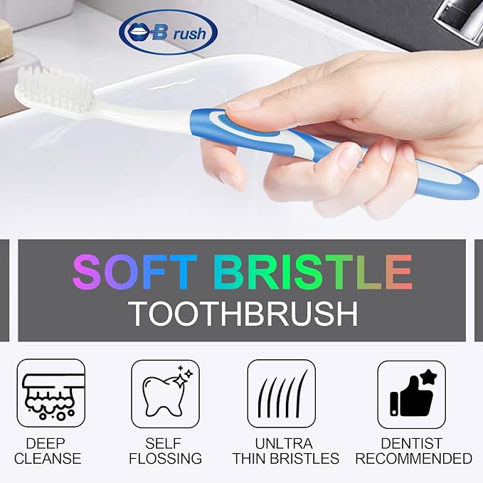 Extra Soft Toothbrushes for Adults - Flossing Toothbrush for Sensitive Teeth and Receding Gums, Tapered Bristles Ultra Clean Plaque Remover Travel Toothbrush Individually Wrapped Pack of 4