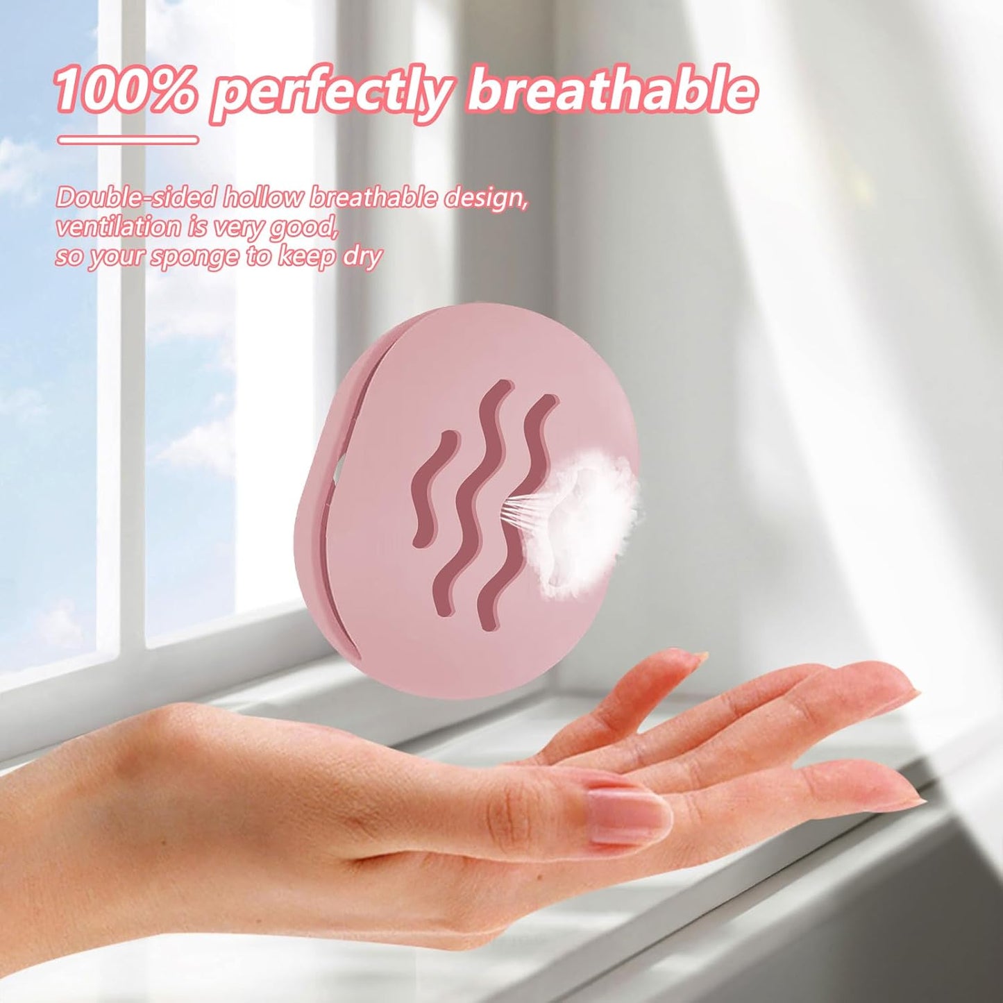 Makeup Sponge Holder,Travel Make up Sponges Organizer,Silicone Shatterproof Make Up Sponge Case,Breathable makeup sponge case, suitable for business or travel（Pink）