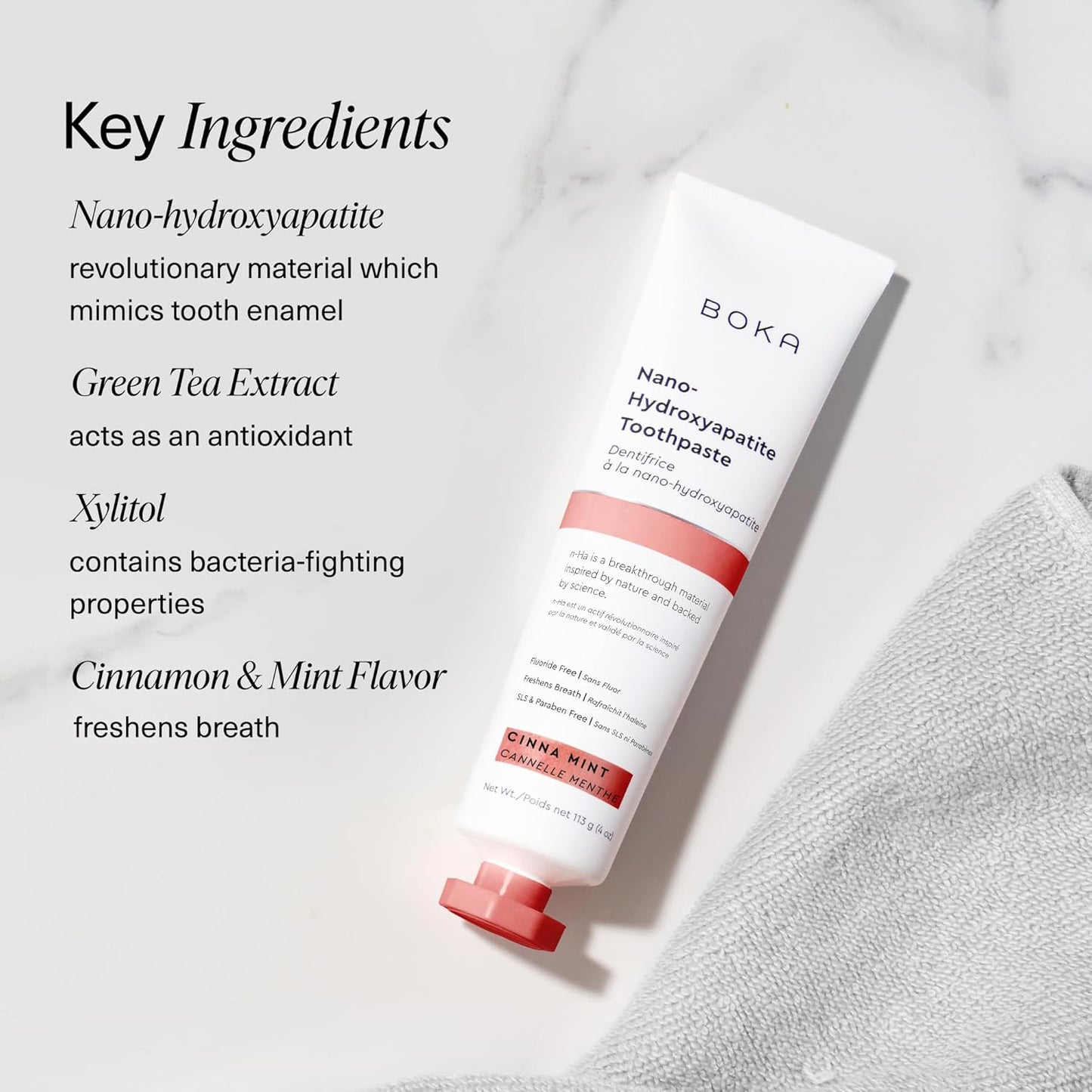 Boka Fluoride Free Toothpaste, Nano Hydroxyapatite Toothpaste, Appropriate for Sensitive Teeth - for Adult, Kids Oral Care - Cinnamon Mint Flavor, 4 Fl Oz 1Pk US Manufactured (Pack of 2)