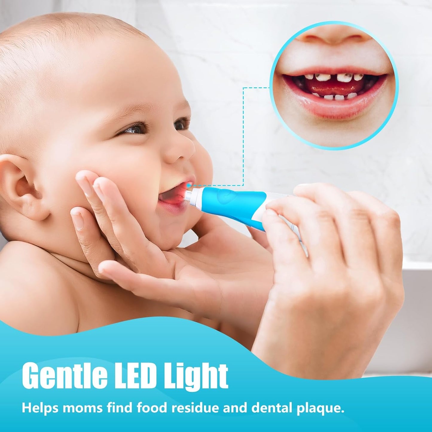 Toddler Electric Toothbrush Kids Age 1-2-3 Years Old, Infants & Baby Electric Toothbrush with Finger Tooth Brush, Cute Cover, LED Light, 2 Minutes Timer, 4 Brush Heads, Suction Cup (Blue Astronaut)