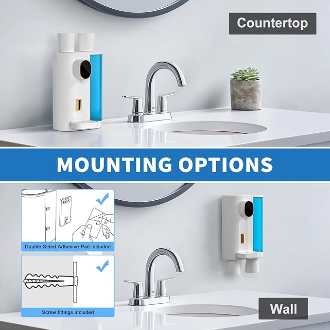 Automatic Mouthwash Dispenser for Bathroom: 20.3Oz Mouth Wash Dispenser with Magnetic Cup Holder, 4 Levels, Wall Mounted, Electric dispensador de enjuague bucal for Kids Adults, Bathroom Accessories