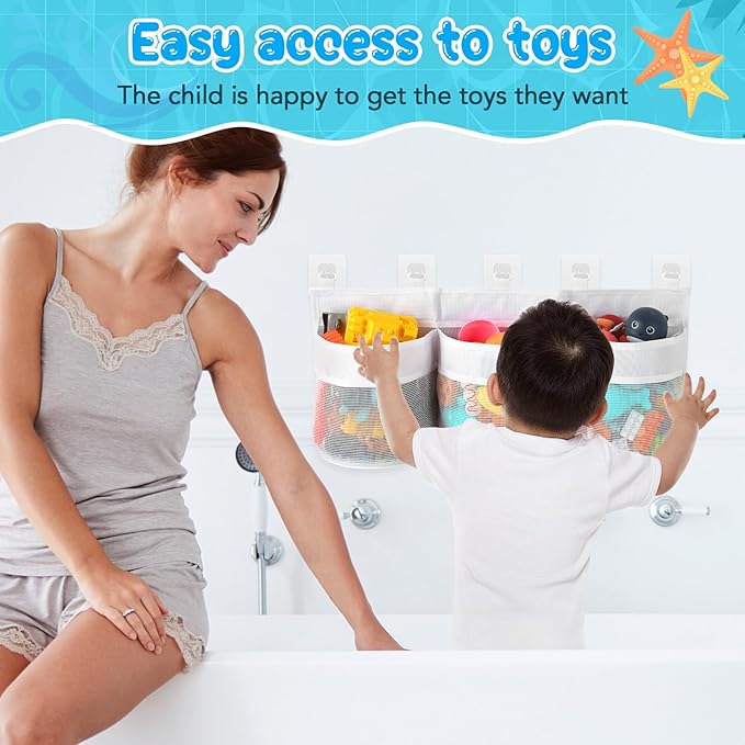 Bath Tub Toy Storage Organizer, Bathtub Toys Storage, Baby Bath Toy Organizer for Tub, Kids Toy Net Storage, Shower Basket Accessories Bath Toys Holder for Tub (White)