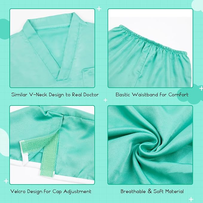 Meland Doctor Costume for Girls - Kids Scrubs with Lab Coat & Carry Bag, Doctor Dress Up for Halloween, Career Day Role Play