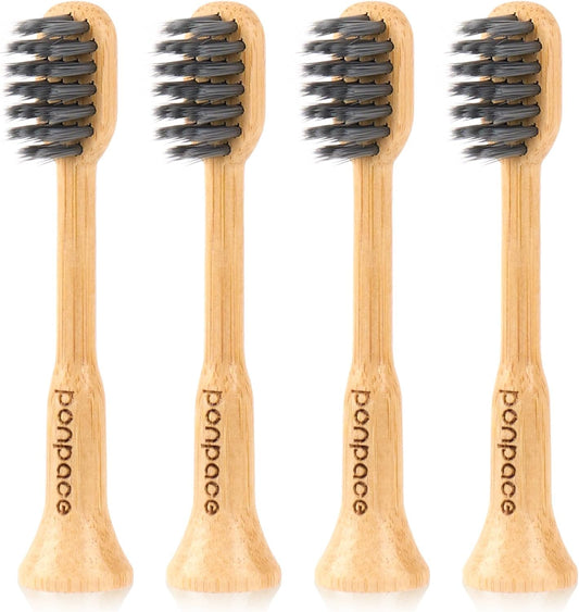 Bamboo Toothbrush Heads Compatible with Philips One by Sonicare, Soft Charcoal Infused Bristles, Whitening & Deep Cleaning