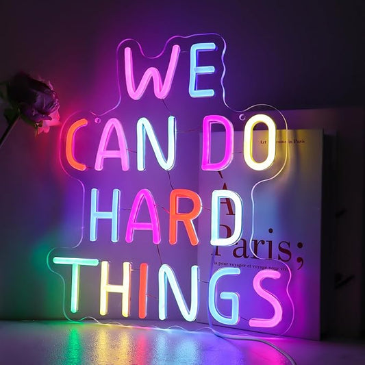 We Can Do Hard Things Neon Sign Classroom Decor Inclusive Decoration Welcome Gift Teacher Present Wall Sign for Primary Schools and Kindergartens Birthday (11.4×12.8)