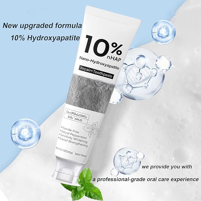 Nano-Hydroxyapatite Toothpaste, New Upgraded Formula, Strengthens Enamel,Fluoride-Free Toothpaste ，Gentle on Sensitive Teeth 4.23oz 1pcs