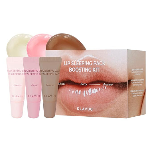 Klavuu Lip Mask Sleeping Pack Boostking Kit – Overnight Deep Hydrating Korean Lip Balm Treatment for Very Dry, Chapped Lips | Lip Lightening & Plumping with Instant Hydration | Gentle Exfoliating