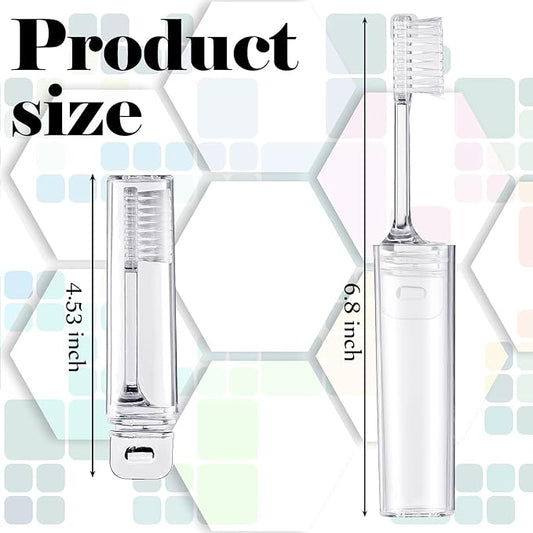 Patelai 4 Pieces Travel Toothbrush Set, Soft Bristle Mini Foldable Tooth Brush with Case, Individually Wrapped Small Portable Travel Size Toiletries Stuff for Camping (Clear)