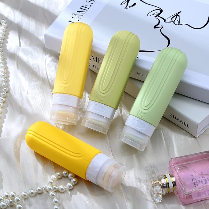 Travel Bottles for Toiletries, Tsa Approved 3oz Travel Size Containers BPA Free Leak Proof Refillable Liquid Silicone Squeezable Travel Accessories for Shampoo Conditioner Lotion (4 Pack)