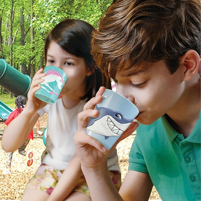 Lily's Home 3D Great White Shark Tumbler, Fun Novelty Reusable Toddler and Kids Cup, Bathroom Rinse Cup, BPA-Free Plastic, Ideal for Kids 3-6, Unbreakable and Shutterproof.(2, Shark) 10 Ounce