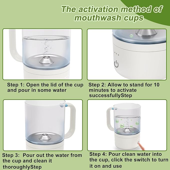 Ozone Glass Cup O3Generator Fresh Oxygen Mouthwash Cup Hydrogen Water Generator-11 oz Portable Rechargeable Ozone Water Purification,for Daily Oral Care,Freshness Breath, Mouthwash Cup