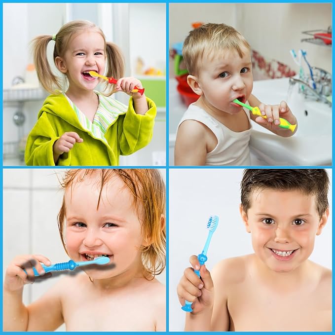 Newday Kids toothbrushes 6 Pack Soft Bristles Fun Lovely with Suction Cup, Includes Travel Covers, Animal toothbrushes for Kids Boys & Girls, Toddlers & Children's Teeth Age 3+, (Blue&Green&Red)