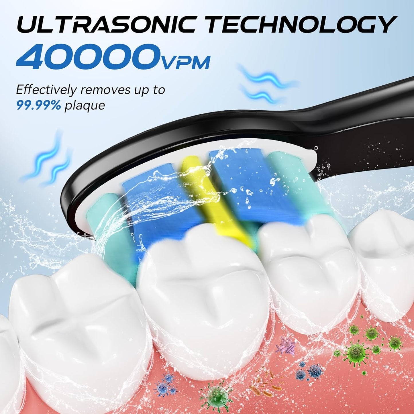 YUNCHI Electric Toothbrush for Adults, Battery Toothbrush, Rechargeable Sonic Electric Tooth Brush with 8 Brush Heads, 5 Modes & 2 Minutes Smart Timer, IPX7 Waterproof, One Charge for 30 Days, Black