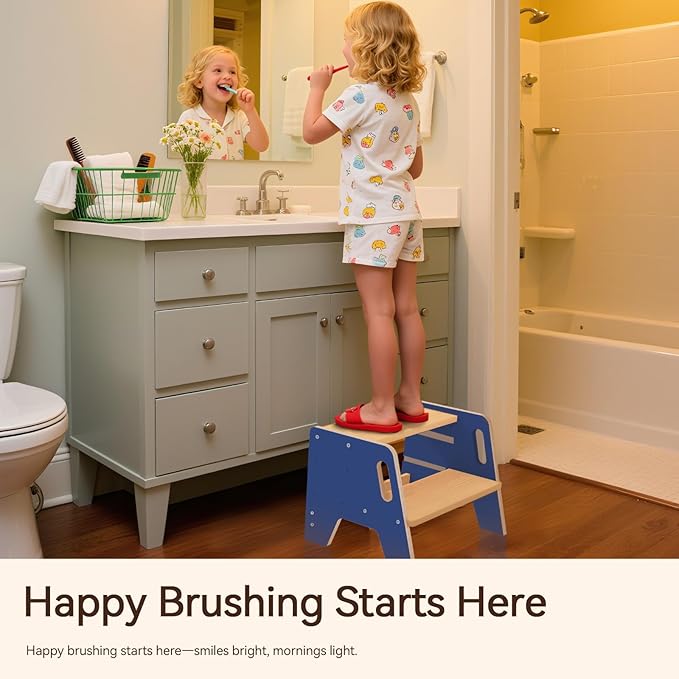 Wingyz Toddler Step Stool with Handles, Wooden Step stools for Kids, Durable 3-Level Height Adjustable Stepstool for Bathroom Sink, Kitchen, Bedroom,Potty Training