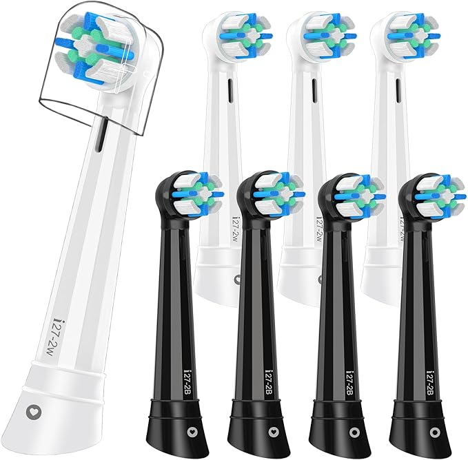 iO Replacement Heads Compatible with Oral B iO Electric Toothbrush,Round Brush Heads for Gentle Gum Care & Deep Cleaning,8PACK,Black+White
